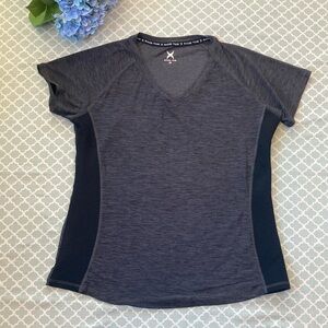 Game Time V Neck Workout Top Gray Black 1X